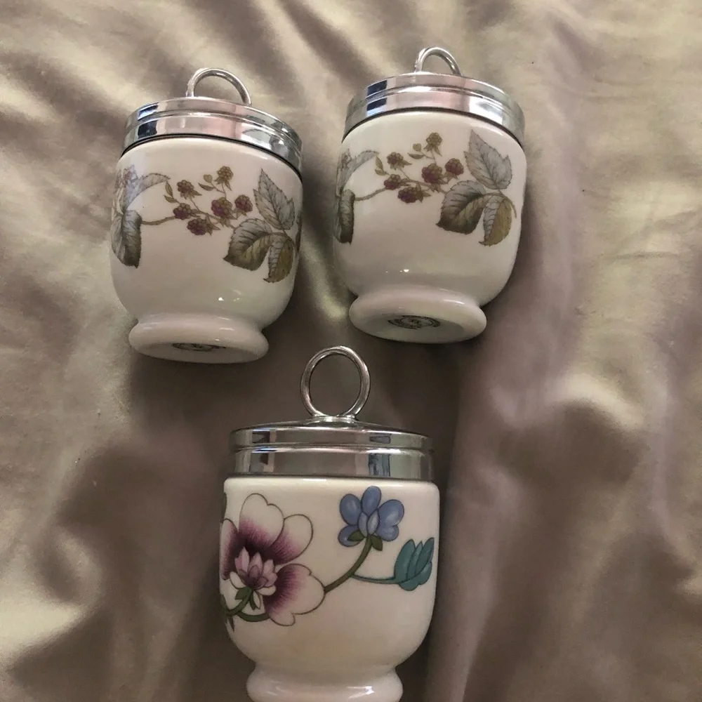 Vintage Royal Worcester Porcelain Egg Coddlers Set of 3 Lavinia Blackberry UK